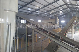 Flat-die press production line installation site overview       Batching system of flat-die press production line